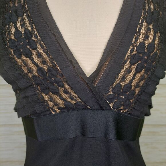 MAX STUDIO Womens Little Black Dress M Sheath Bodycon Sleeveless V-Neck Ruffles - Picture 7 of 13